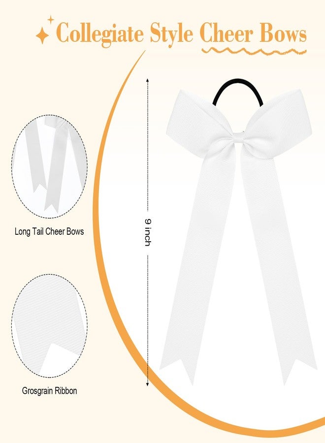 CEELGON 20 PCS College Style Cheer Bows Collegiate Long Tail Skinny Cheer Bow Elastic Hair Tie Bows for Teens Girls Softball Competition Sports Cheerleaders (White) - Image 2